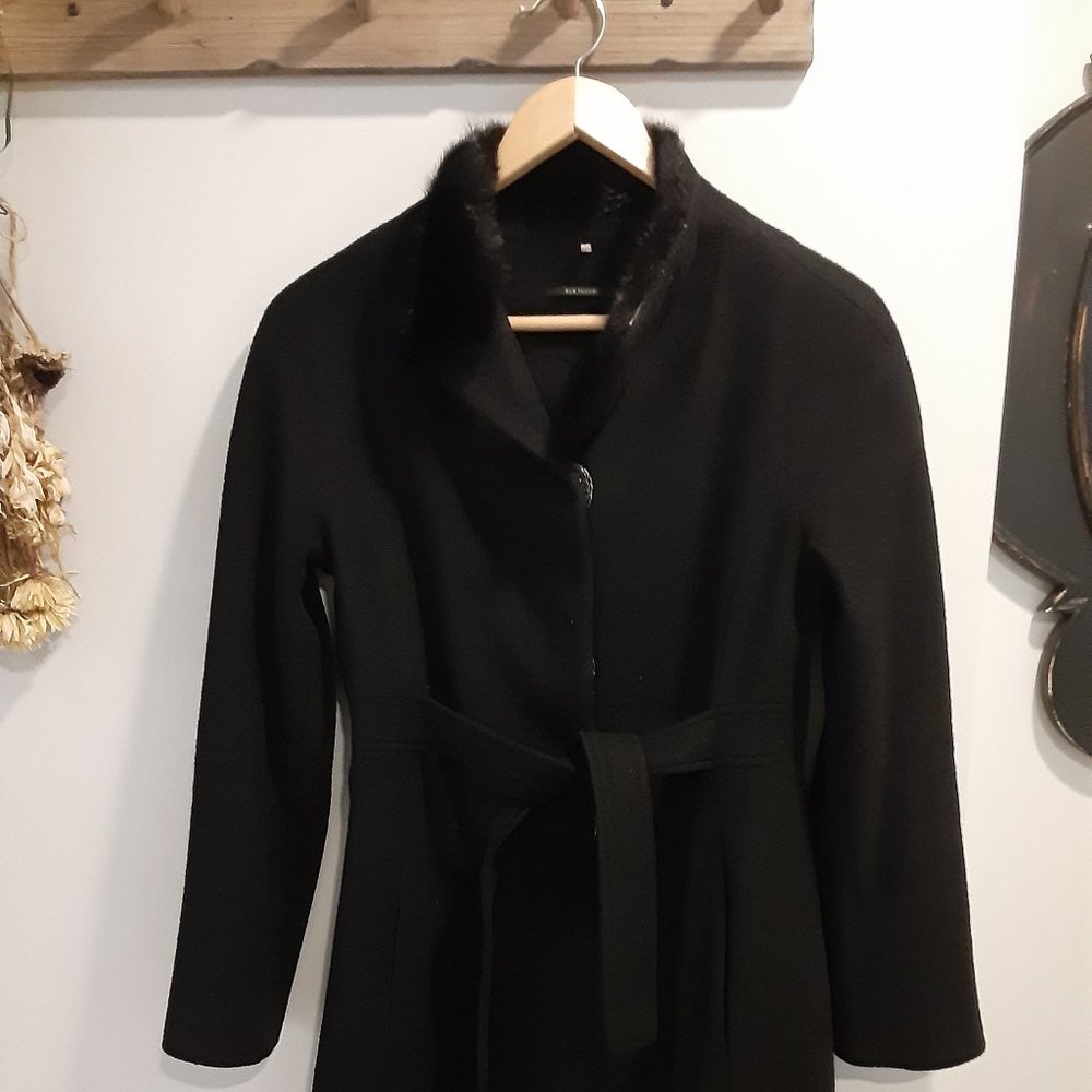 Elie Tahari Black Wool Fur Coat